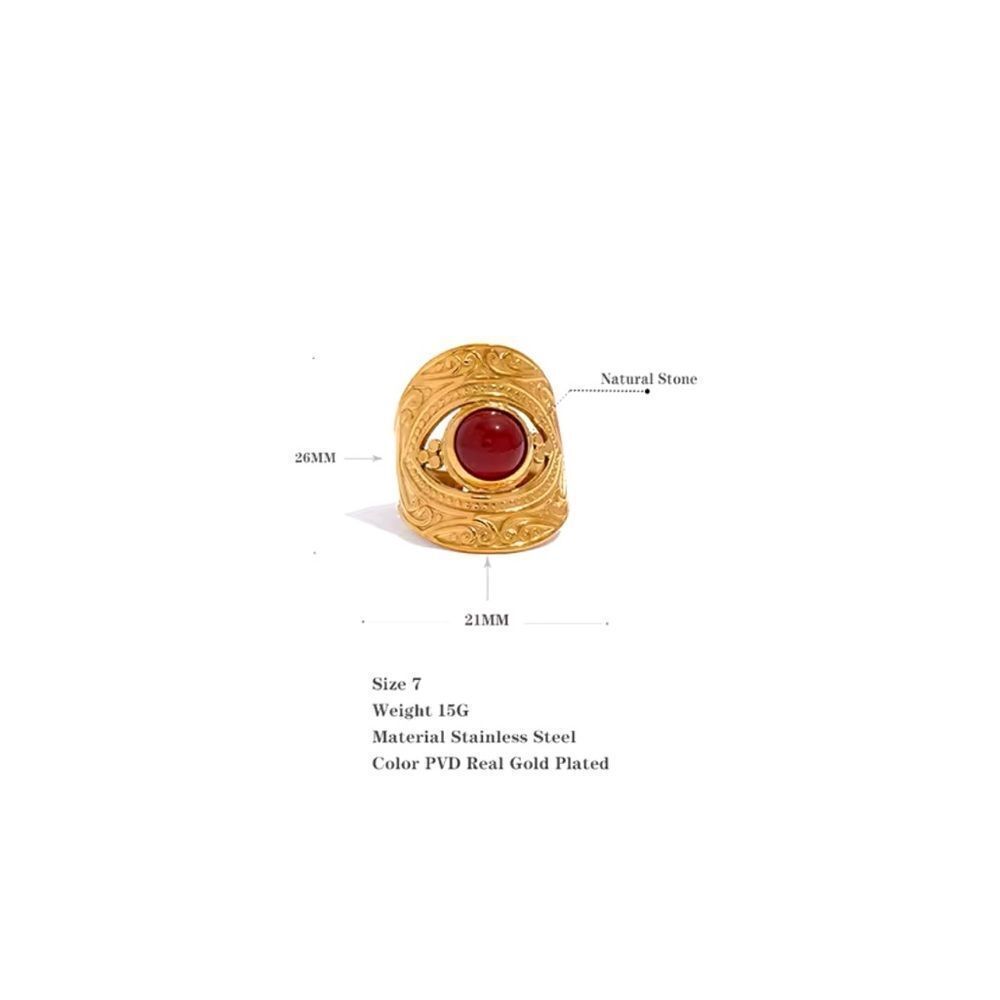 Gold Plated Stainless Steel Vintage-Style Ring with Red Stone - Picture 6 of 10
